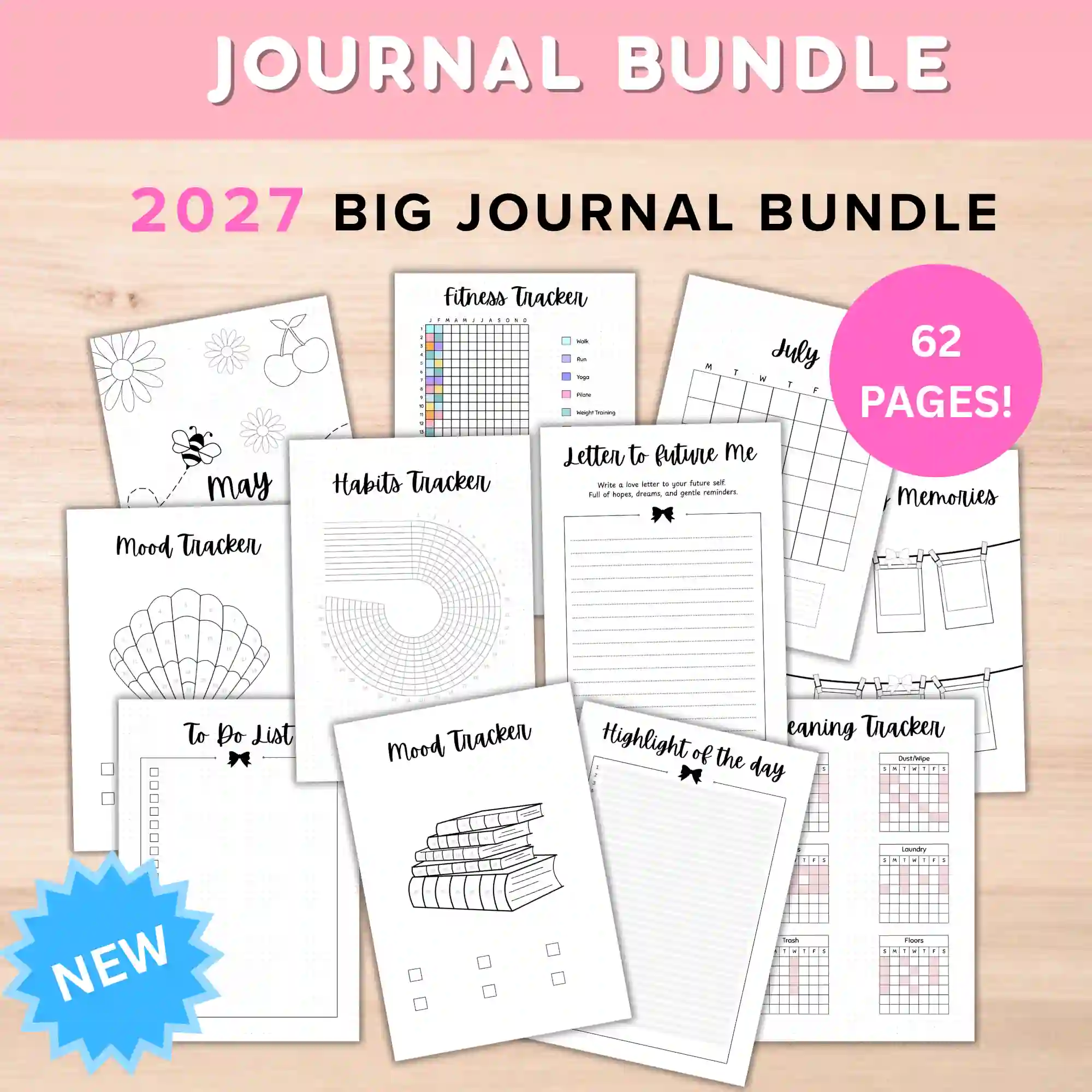 2027 bullet journal printable bundle — 62 page mega pack in coquette aesthetic