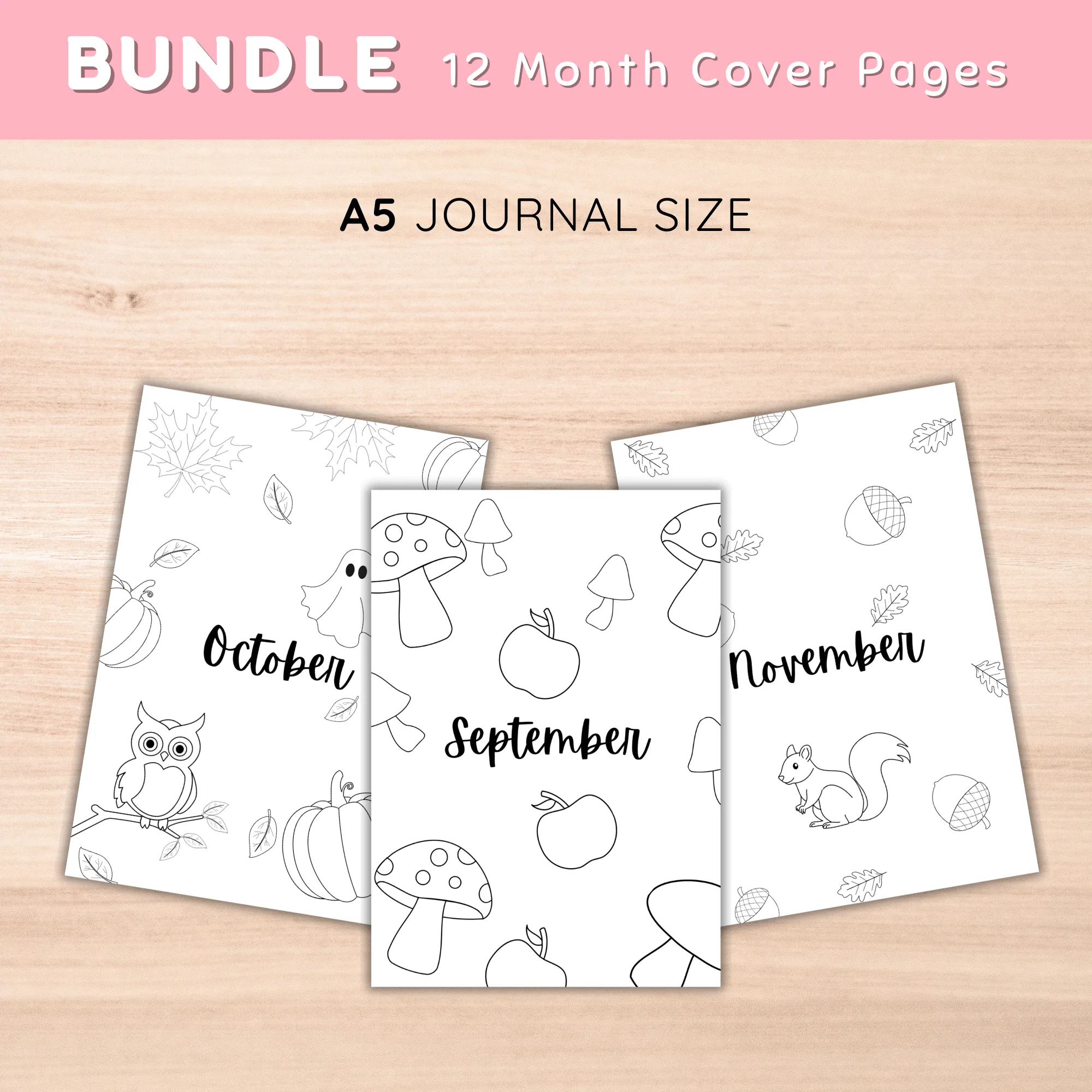 Printable bullet journal bundle — 12 monthly cover pages in coquette aesthetic