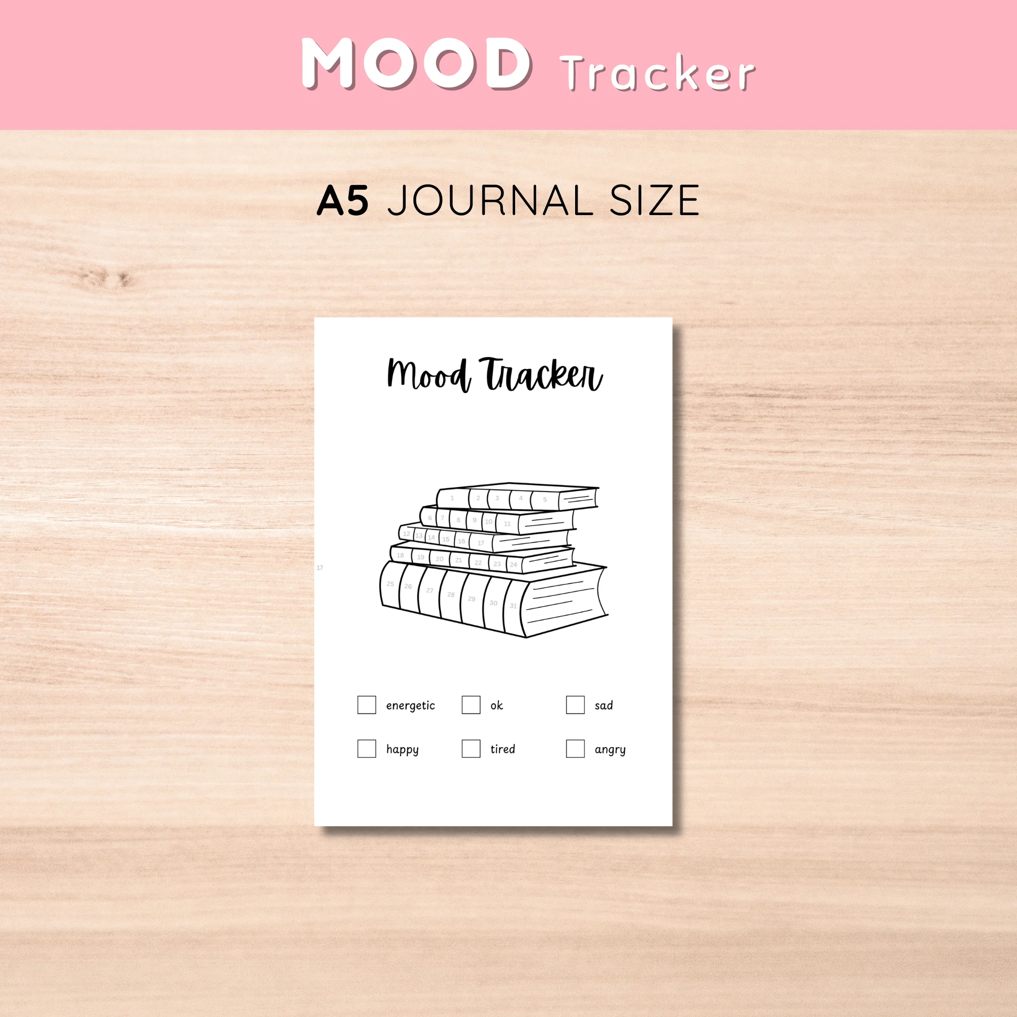 Printable book stack mood tracker for bullet journal
